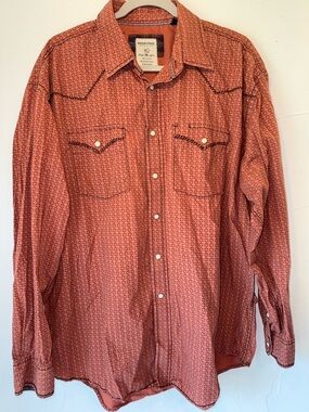 ROUGH STOCK PANHANDLE COTTON  SLIM MENS WESTERN PEARL-SNAP  RUST LS. SHIRT SZ XL